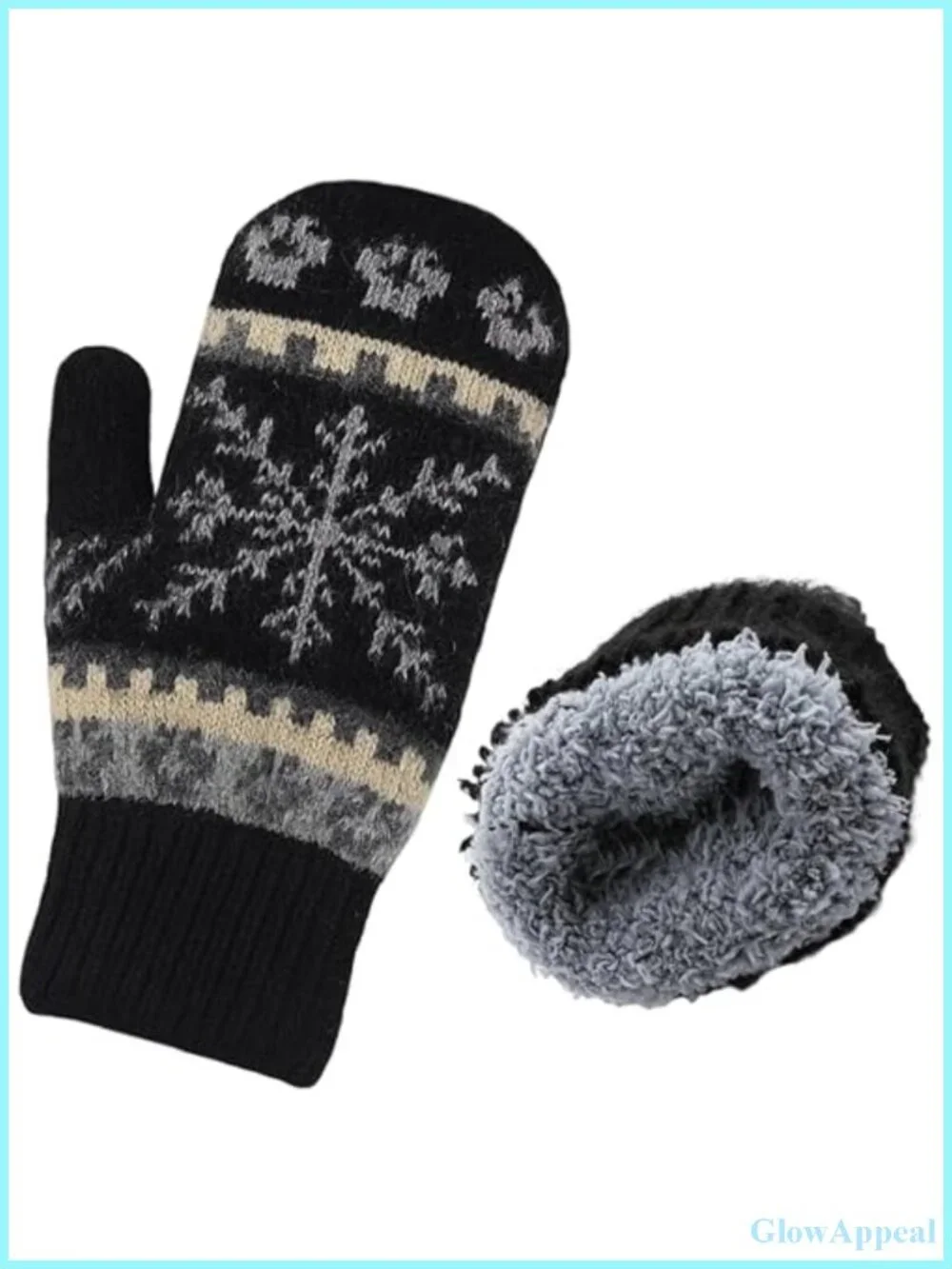 Winter Warm Knitted Mittens, Double Layer Fleece Lined Gloves for Snow